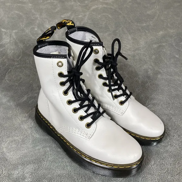 Dr. Martens Luana White Leather Lace‎ Up Combat Boots Women Sz 5 Smooth Punk New - Image 2