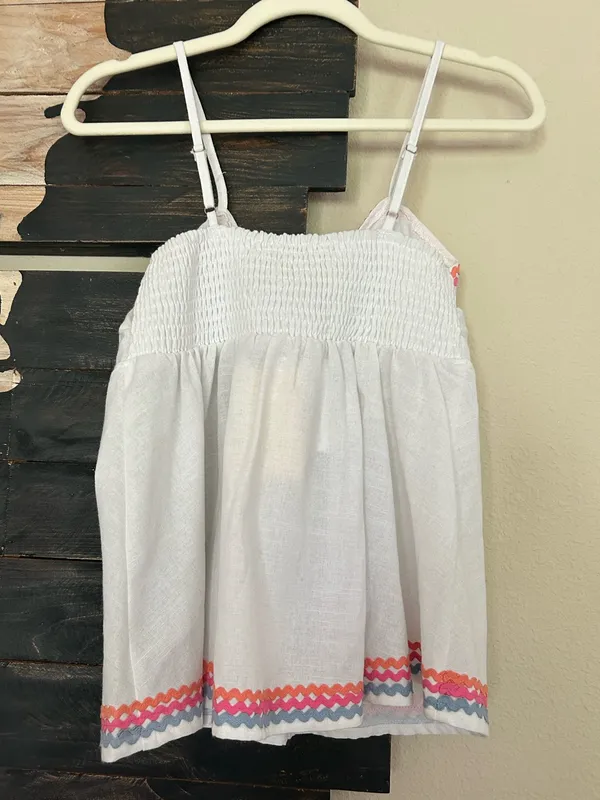 Entro Linen Tank Top Knot Tie-Front Multicolor Rickrack Embroidered Wave Trim - Image 3