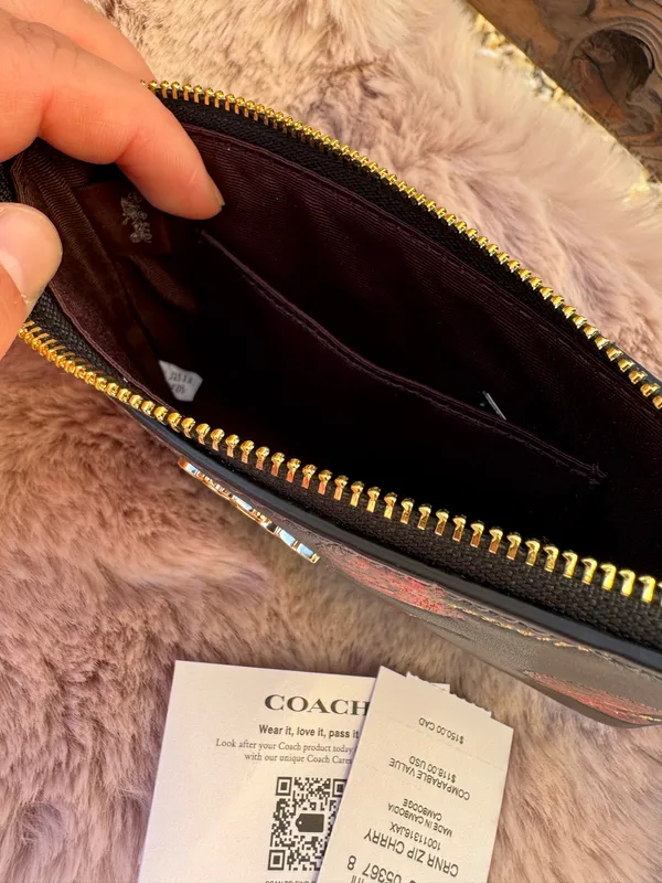 NWT Coach CDF05 Corner Zip Wristlet With Cherry Print Smooth Leather Black Multi - Image 5