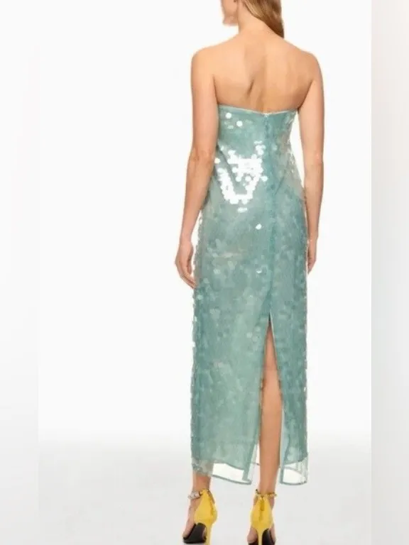 STAUD Casey Strapless Sequin Maxi Dress Mist Green Size 12 - Image 2