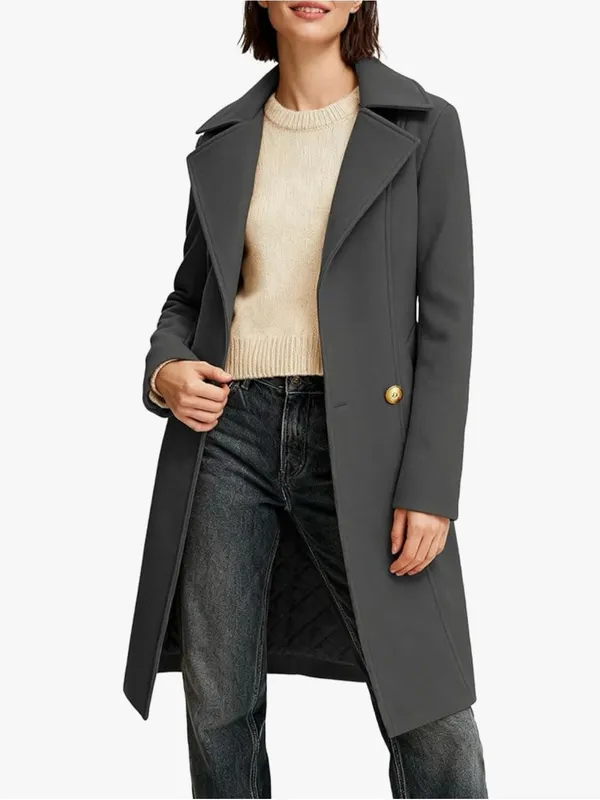 Women's Dark Grey Pea Coat Long Sleeve Regular Fit Overcoat Winter Outerwear AW6 - Image 2