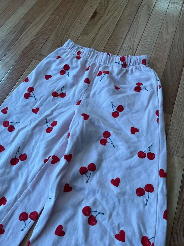 Grayson Threads Cherry Print Wide Leg Pajama Pants Small Pink Red Coquette Loungewear Soft Girl - Image 3