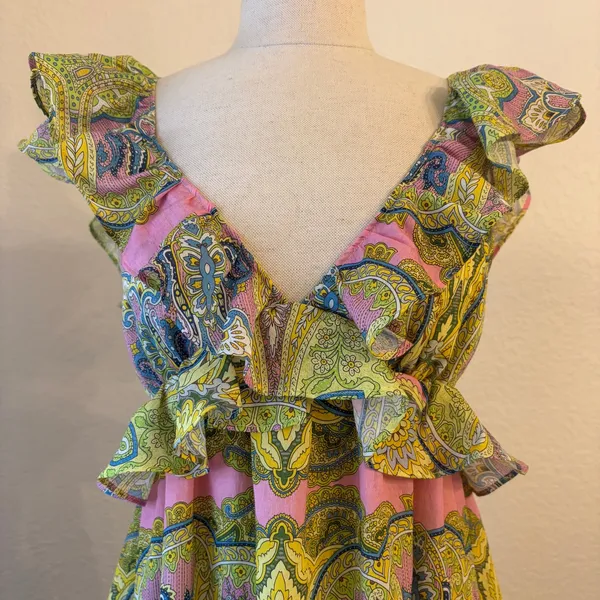 A Loves A Maxi Dress M Boho Ruffle Tie Back Cutout Paisley Wedding Resort‎ NWT - Image 4