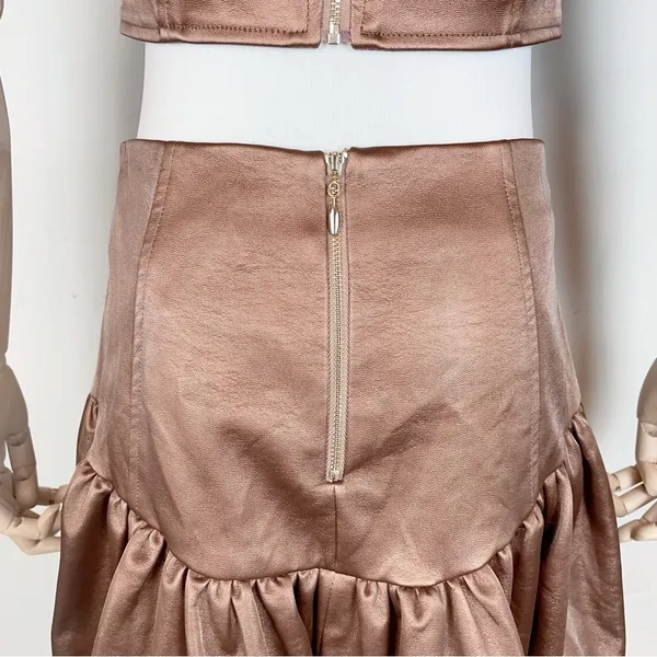 Elliatt Doris BrownPuff Sleeve Keyhole Crop Top & Mini Skirt Two Piece Set Small - Image 8