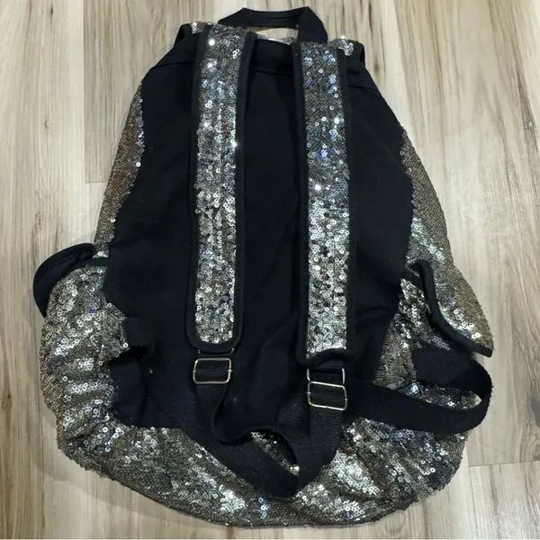 Victoria’s Secret PINK Gold Sequin Drawstring Backpack Large - Image 2