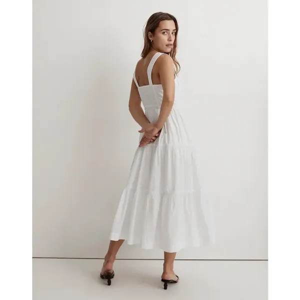 NWT Madewell Sz 8 White Button-Front Tiered Cotton Poplin Sleeveless Midi Dress - Image 2