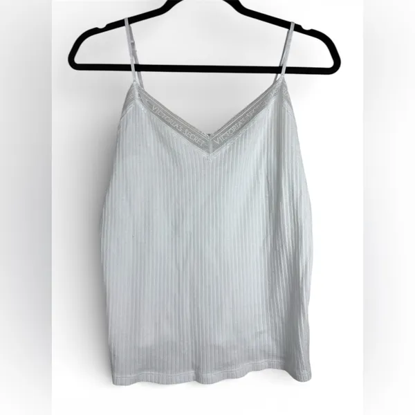 Victoria’s Secret Y2K Style Pointelle Lace Trim White Cami Sz M - Image 3