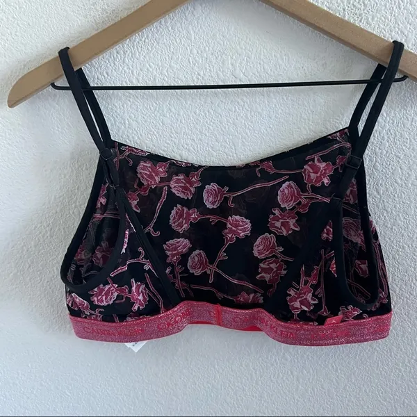 NWT Calvin Klein One Mesh Floral Pull On Bralette Adj Straps Romantic Pink Large - Image 4