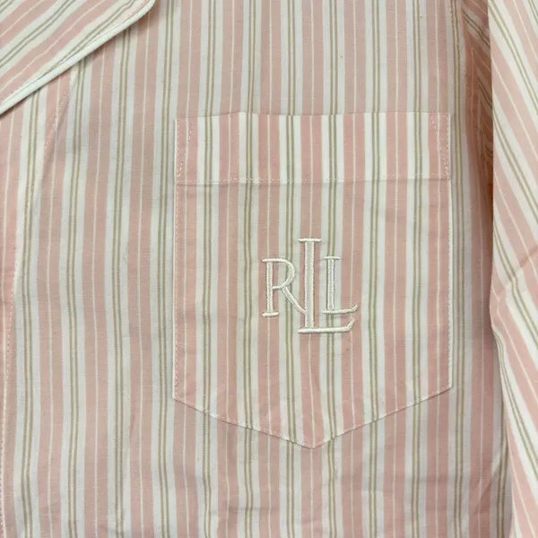 Ralph Lauren Pink Stripe Long Sleeve/Pants Button Up‎ Pajama Set Size XL NwT - Image 5