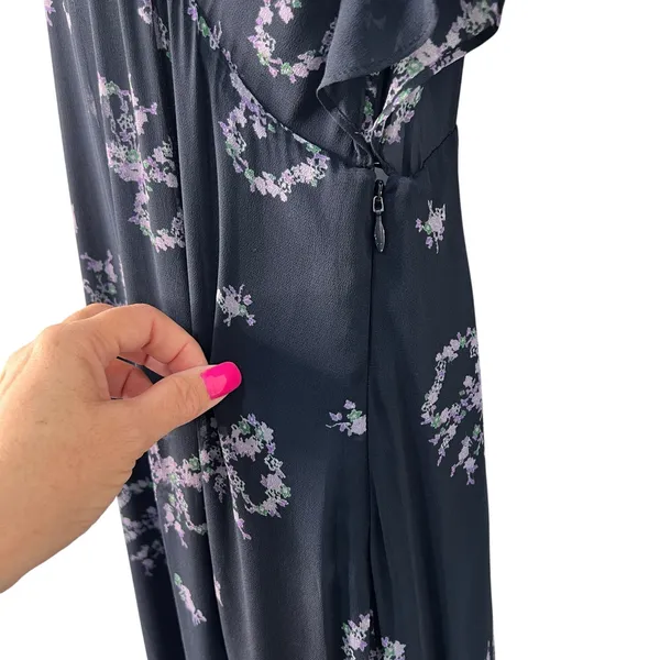 Love Shack Fancy‎ Kover Bow Print Tiered Navy Blue Viscose Maxi Dress Size 8 - Image 15