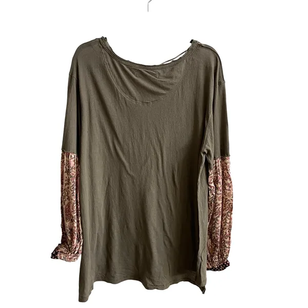 Free People We The Free Jade Top‎ Women Medium Army Boho Paisley Mixed Media Tee - Image 6