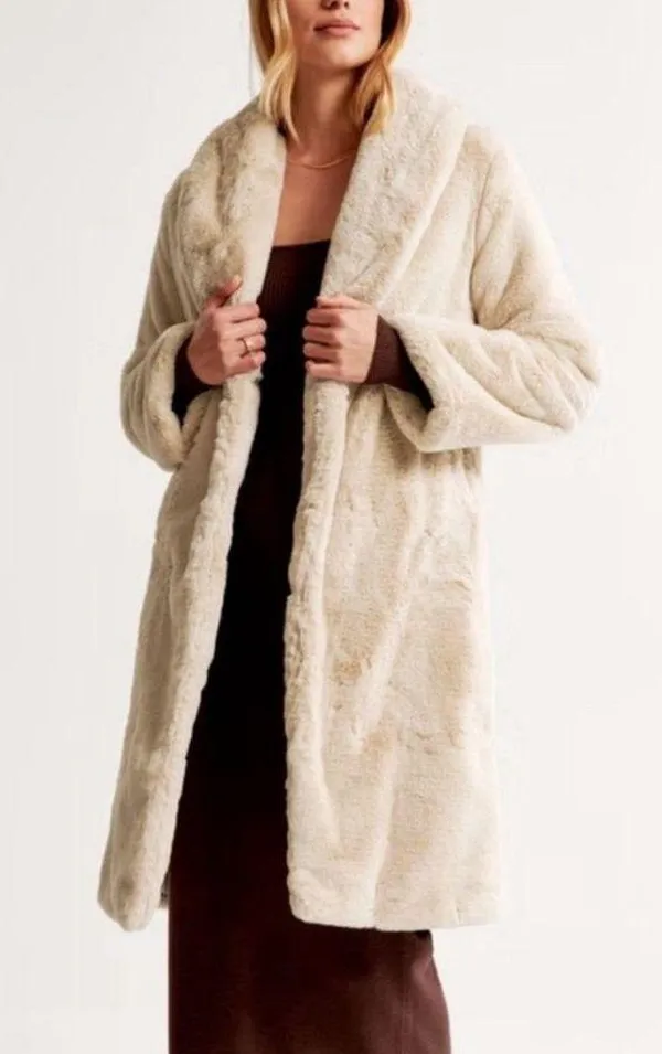 Abercrombie Faux Fur Long-Length Coat A&F XS - Image 2