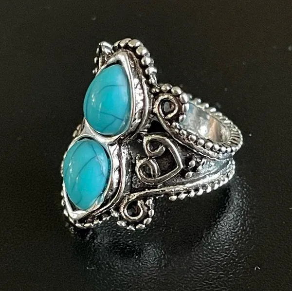 Turquoise stone silver ring size 5 - Image 2