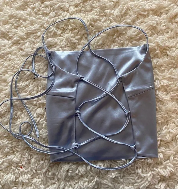 Satin New Crop Top Tie Up Back Blue Periwinkle Size Small - Image 4