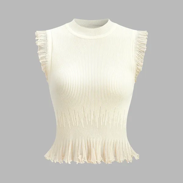 Commense Ribbed Knit Ruffle Top size small - Image 2
