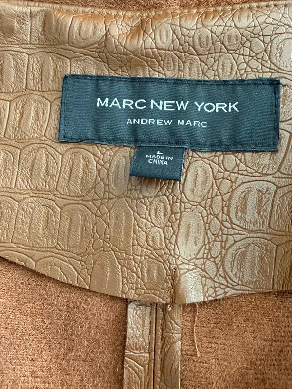Marc New York by Andrew Marc Brown Croc-Embossed Open-Front Drape Jacket L - Image 12