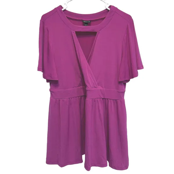 Torrid Fuschia Studio Knit Choker Surplice Babydoll Top Size 0 (12) - Image 3