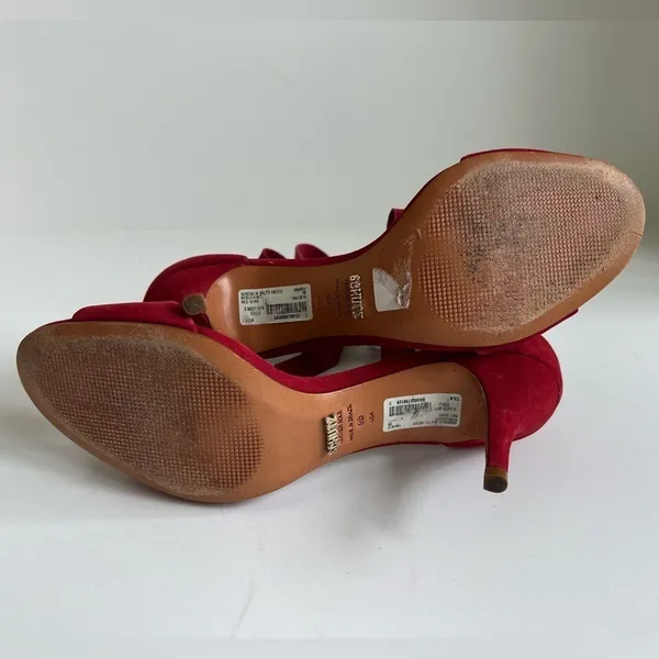 Anthropologie Schutz Tilan Red Suede Ankle Tie Stiletto Heels Women's Size 9 - Image 7