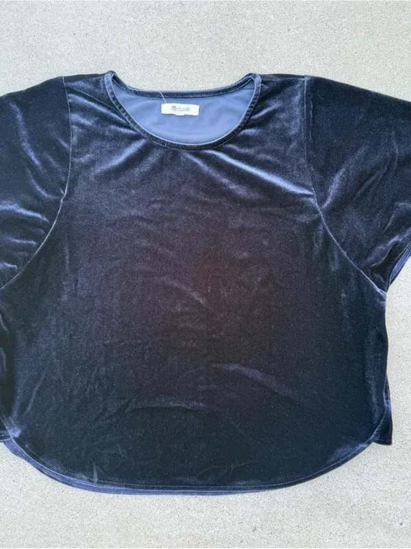 Madewell Midnight Blue Velvet Blouse Shirt Balletcore Women’s Size Small - Image 2