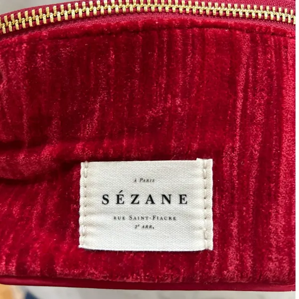 Sézane Crushed Red Velvet Cotton Lined Tassel Zipper Travel Case - Image 7