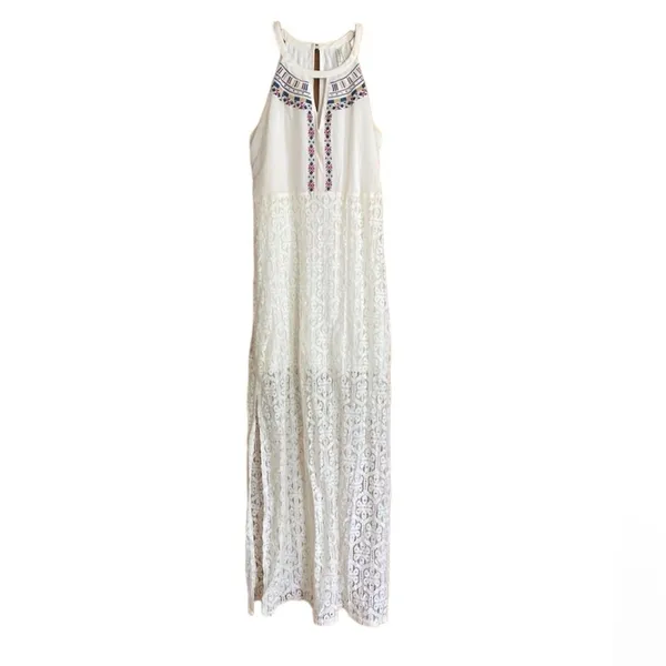 Gentle Fawn Gream Lace Embroidered Maxi Dress Womens L Boho Festival Sleeveless - Image 2