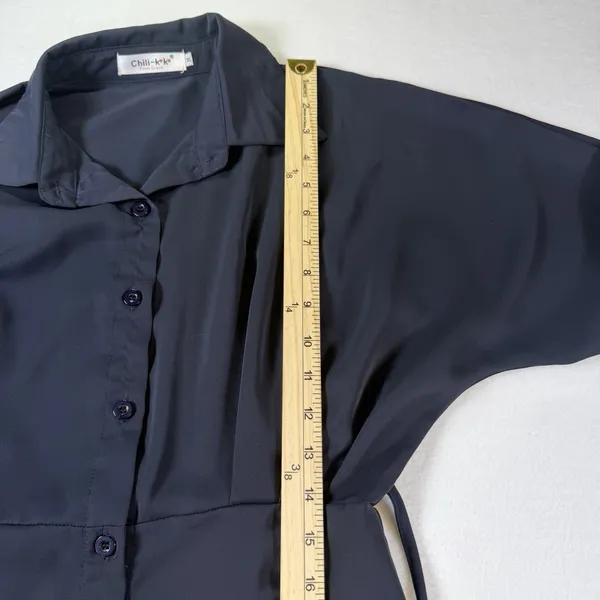 Navy Blue‎ Button Front Midi Shirt Dress – Size M Longe Sleeves - Image 7