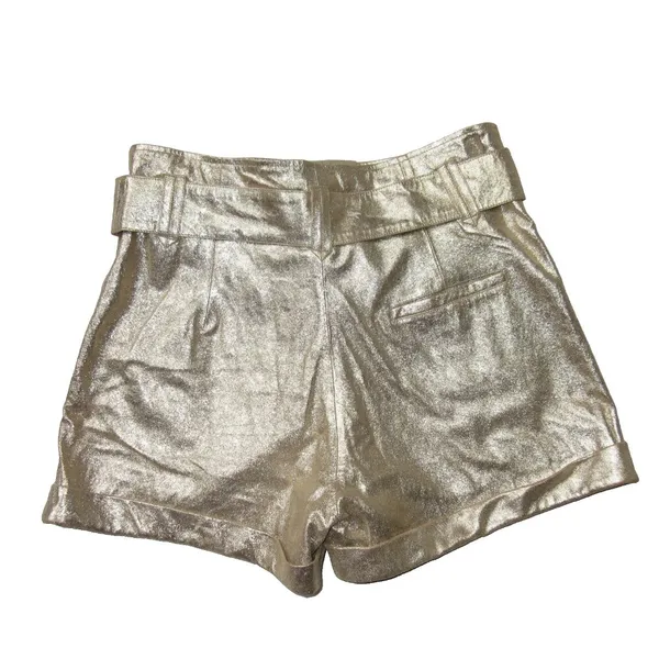 Sézane NWT Romeo Short in Golden Leather Belted Pleated Shorts 42 / 10 - Image 8