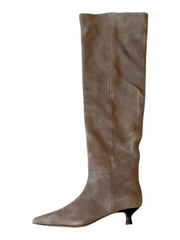 NEW ALDO Pull On Suede Kitten Heel Boot Gray SZ-5 Kitten Heel - Image 3