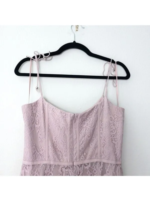 Keepsake The Label Sense Lace Midi Dress 10 Pink Sheer Sweetheart Tie Sleeve - Image 13