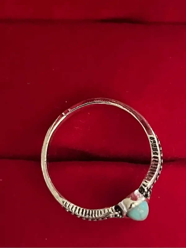 Boho/Vintage Design Stainless Steel Silver Faux Turquoise Ring Size 7 NWT - Image 3