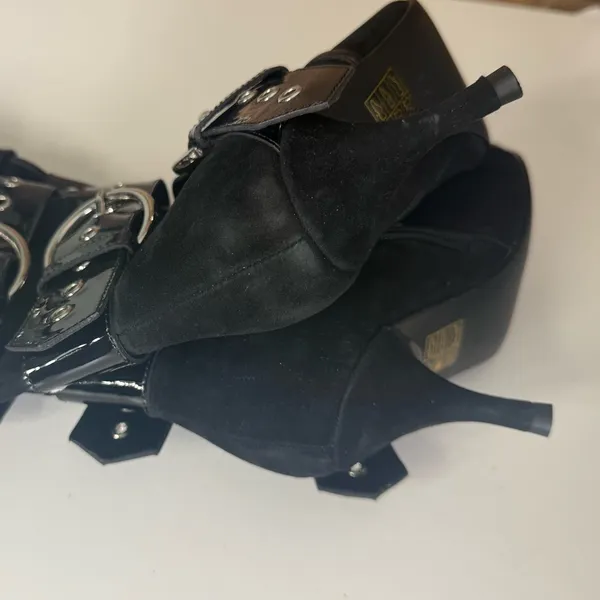 Jeffrey Campbell Seatbelt Black Suede Black Patent Buckle Heel Boots - Image 8