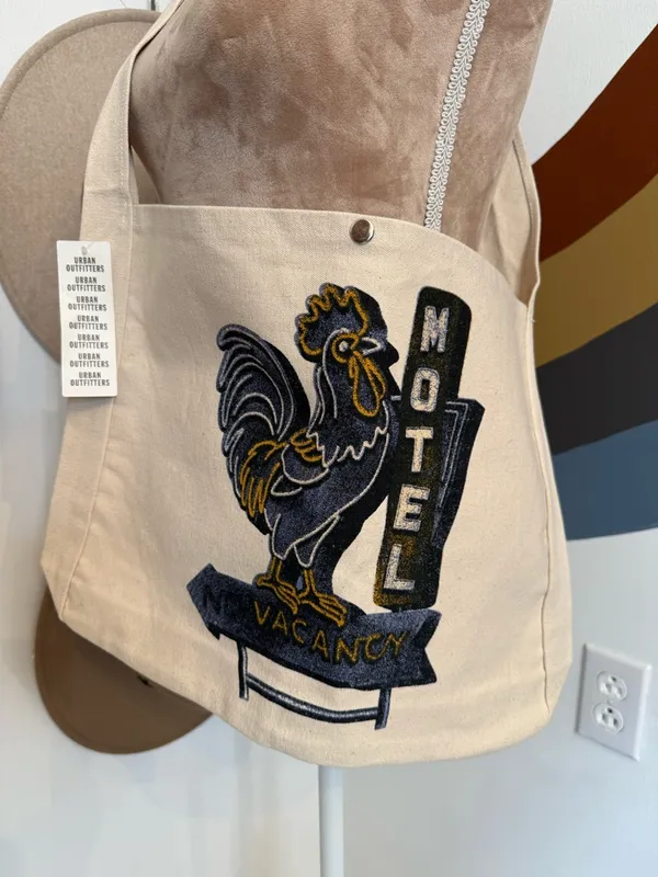 Urban Outfitters Cream Canvas Tote with Rooster Motel - Image 2