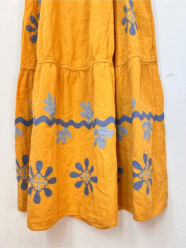 Zara Yellow Floral Applique Cotton Linen Sleeveless Dress Small Limited Edition - Image 6