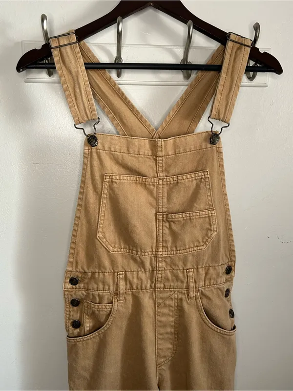Free People We The Free Ziggy Cotton Denim Overalls - Tan / Camel Brown - Image 2