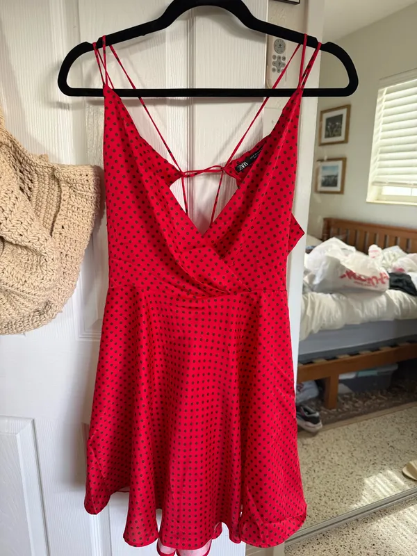 Zara Polka dot mini dress red medium - Image 2