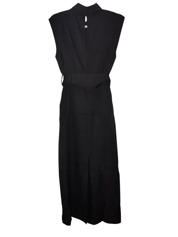 Commense Solid Slit Belted Mock Neck Midi Dress Black Size M NWT Sold Out - Image 4