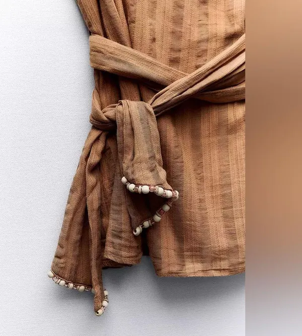 NWT Zara Asymmetric One Shoulder Wrap Halter Beaded Boho Top - Image 3
