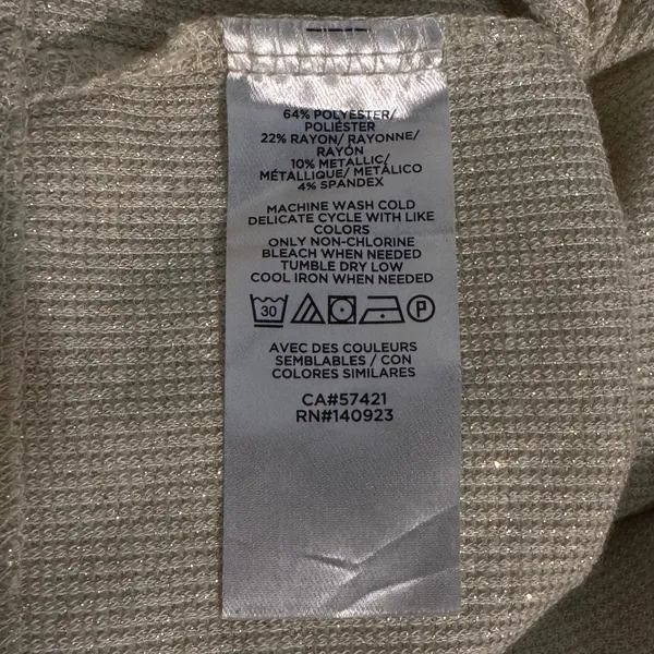 LOFT Shimmer Knit Off Shoulder Top Beige Long Sleeve Cowl Neck Size Large - Image 6