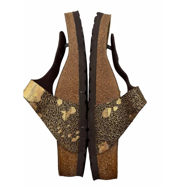Birkenstock Gizeh Metallic Gold Splatter Leather Thong Sandals Brown EU 37 US 6 - Image 5
