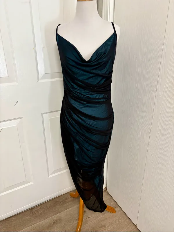 Cider Mesh Cowl Neck Ruched Maxi Dress - Image 2