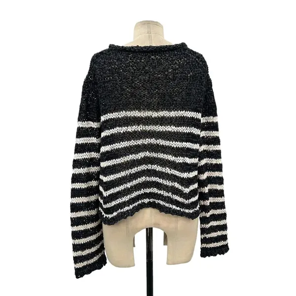 T by Alexander Wang‎ Sweater Knit Top Cropped Striped Crewneck Gray Size Medium - Image 7