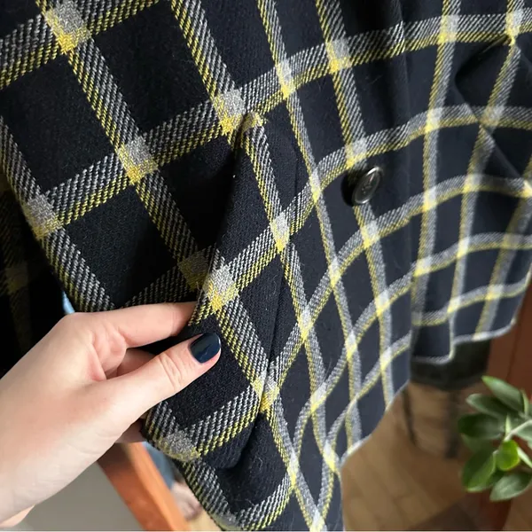 Derek Lam 10 Crosby Plaid Cocoon Coat Women's 4 Navy and Yellow Wool Blend Lined - Image 6