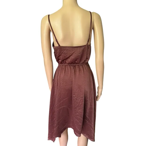 Steve Madden Chocolate Brown Satin Shark Bite Hem Dress Size XS - Image 3