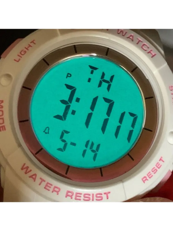 FMD women’s digital lcd watch white pink tone 40mm quartz multifunction running - Image 3