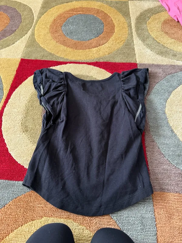 Maeve by Anthropologie Flutter Sleeve Ruffle Top Black White Women’s Size XS - Image 4
