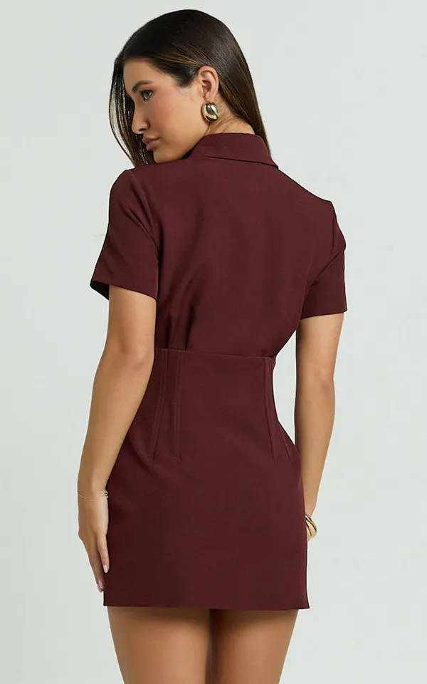 New Showpo Charity Mini Dress Placket Front Fitted Shirt Dress MSRP $109 - Image 5