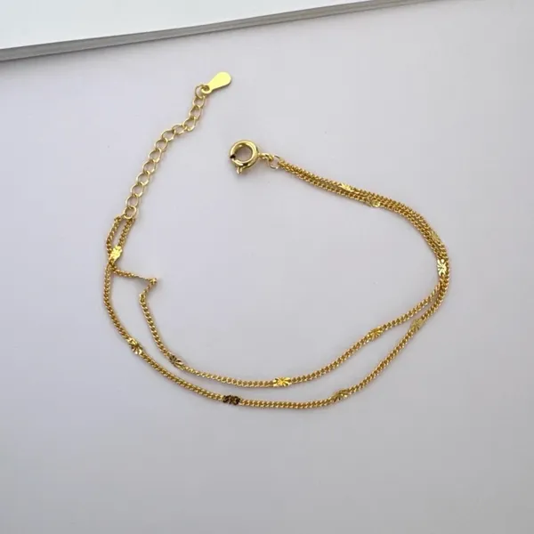 Adjustable Double Layer Link Chain Bracelet for Women Gold - Image 3