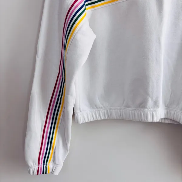Abercrombie & Fitch Crop oversized Sweatshirt Womens XS White Rainbow Stripe - Image 3
