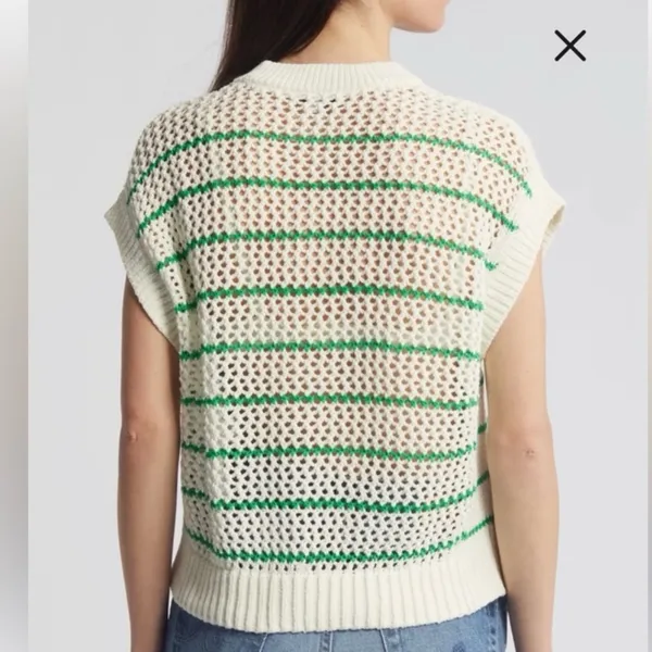 Madewell Classic Ivory Green Striped Open Stitch Knit Sweater Tee Size L NWOT - Image 6