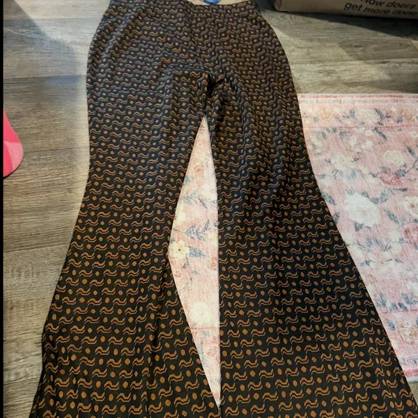 Anthropologie Sabine Flare Pants‎ Brown Black Motif Size Medium - Image 9